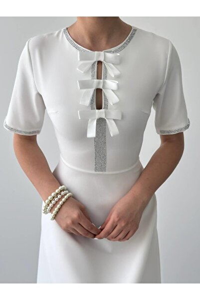 oniks store Wera stone bow detailed dress