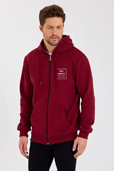 Gökyüzü Moda Unisex full zipper hooded special design sweatshirt - burgundy
