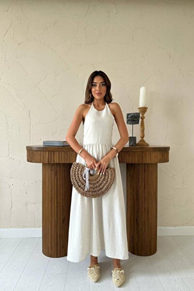 Veraura Lifestyle Beige Linen Dress with Gipeli Back