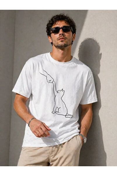 UFC 1985 TOP BRAND Men's Minimal Cat Illustration Printed T-Shirt Short Sleev...