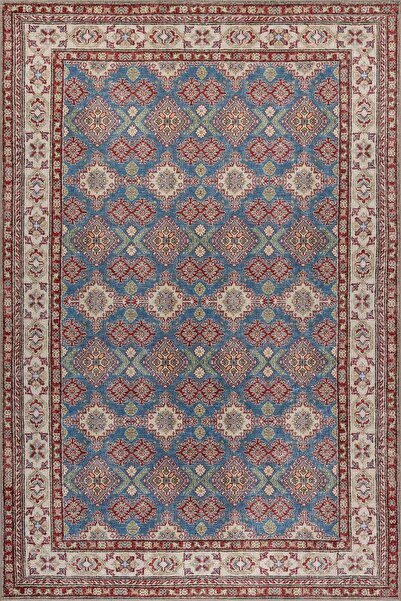 ARTLOOP Folk Mavi Kiremit Vintage Etnik Geometrik Desenli Dokuma Tabanlı Şöni...