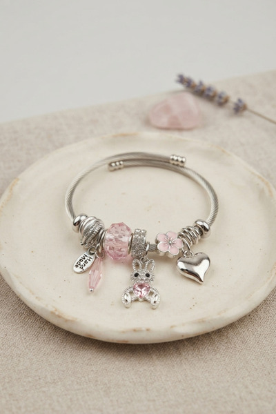 Toptan Bulurum Pink Rabbit Charm Bracelet