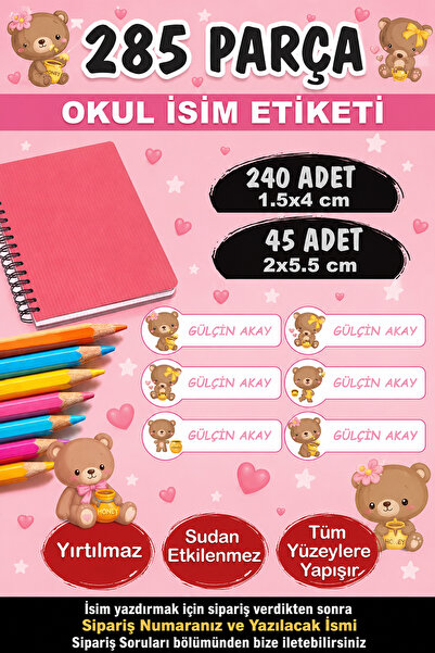 Kt Grup Okul Kalem Defter Etiketi Sevimli Ayıcıklar Temalı İsimli Etiket 285 ...