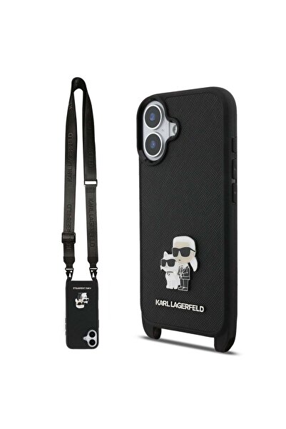 Karl Lagerfeld Husă compatibilă cu iPhone 17, piele sintetică PU Saffiano, Ne...