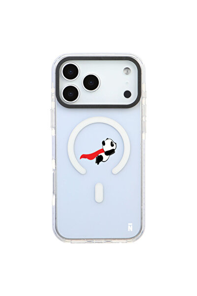 Casen iPhone 17 Pro Yanları Beyaz Magsafe Arty Şeffaf Fliying Panda Tasarımlı...