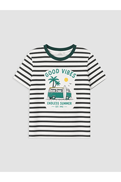 LC Waikiki Black Crew Neck Striped Cotton Women's T-Shirt