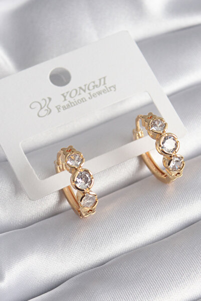 DMR Elegance Brass Gold Color Zircon Stone Heart Detail Women's Earrings