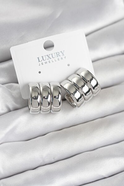 DMR Elegance Brass Silver Color Triple Appearance Women's Earrings