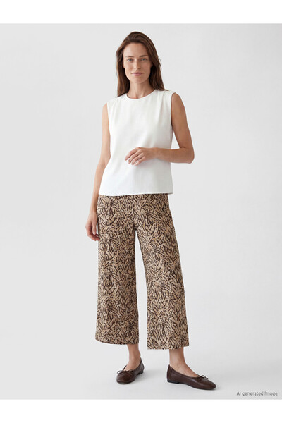 LC Waikiki Beige Elastic Waist Patterned Women's Capri