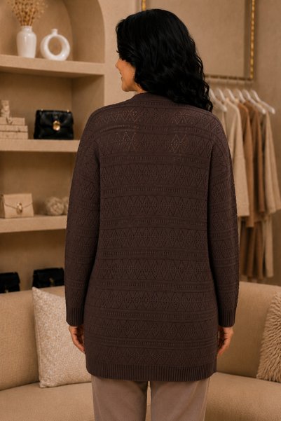 QYA Clothing Cardigan de damă cu model ajurat, tricotat, cu mânecă lungă (LUNGIME 75 LĂȚIME 56)