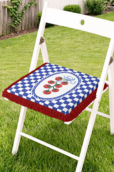 Realhomes Tomato Motif Checkered Patterned Fringed Zippered Chair Cushion - T...