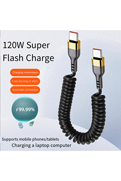 Choice1 1m Gold Retractable 120W PD Fast Charging USB-C To USB-C Spring Cable...