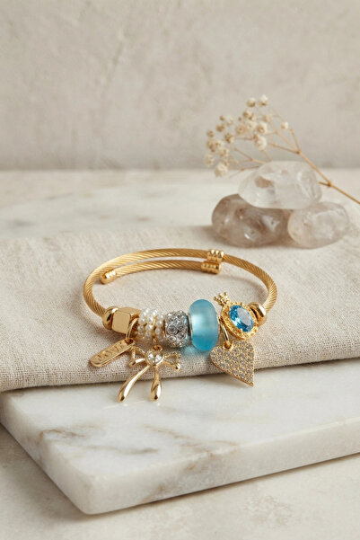 ARMÜZ Bow and Heart Blue Charm Bracelet