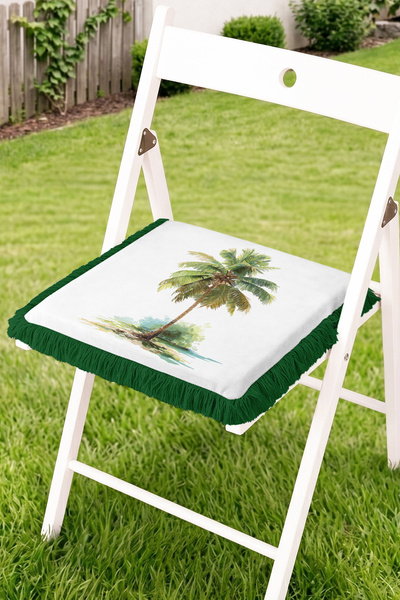 Realhomes Tropical Palm Tree Patterned Fringed Zippered Chair Cushion - Bohem...