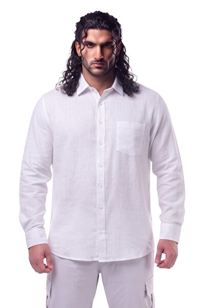 marufshop 100% Linen Long Sleeve Comfortable Fit Button Collar Summer Shirt W...