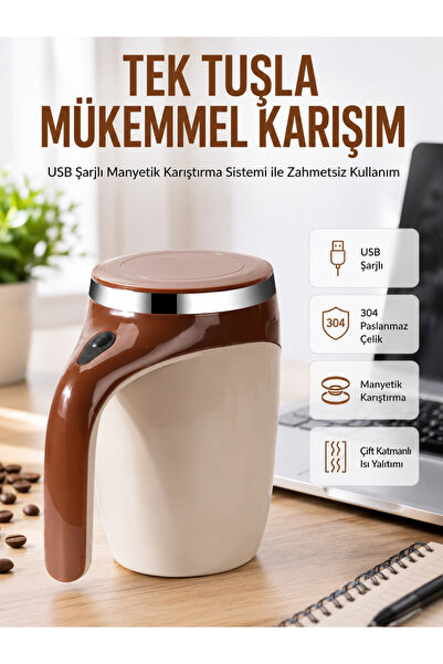 shopwave Usb Şarjlı Elektrikli Karıştırıcı Kupa – Sıcak & Soğuk İçecekler Için