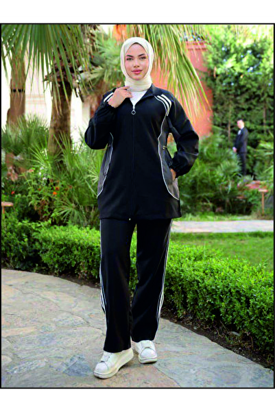 estilowear طقم بدلة رياضية نسائية محتشمة، طقم علوي وسفلي بسحاب موديل 449