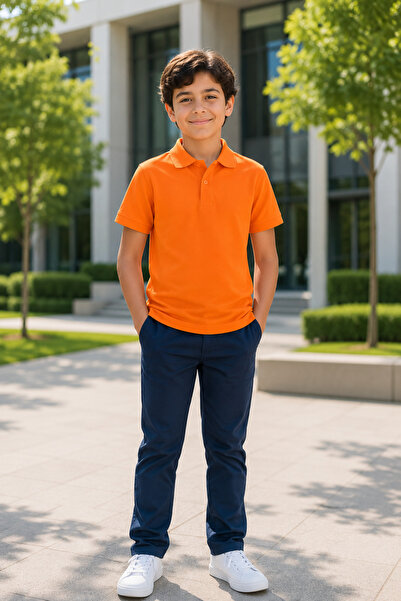 Yalçınoğlu Kids Premium School Polo Collar T-Shirt 100% Cotton Boys' School T...