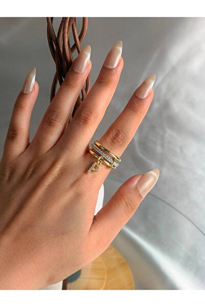 ANKA JEWELLRY خاتم نسائي من الفولاذ بحرف P مرصع بحجر الزركون |   اللون الذهبي