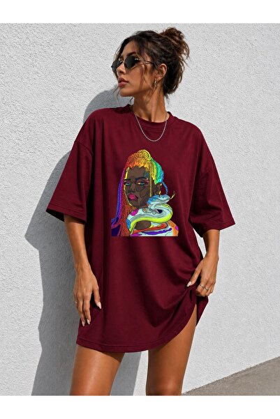 classy moda Women's Colorful Female Figure and Snake Print Oversize Extra Lon...