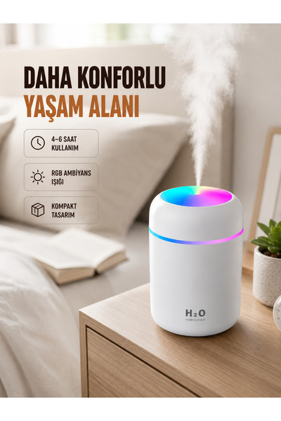 Lisinya مرطب هواء صغير محمول مع منفذ USB وخزان ماء سعة 300 مل -