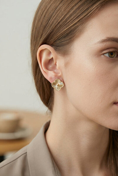 DMR Elegance Gold Color Brass Clover Model Women's Earrings