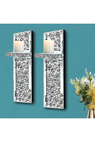GENERAL ZOLAPI Set of 2 Crystal Crush Diamond Candle Sconces, Gorgeous Silver...
