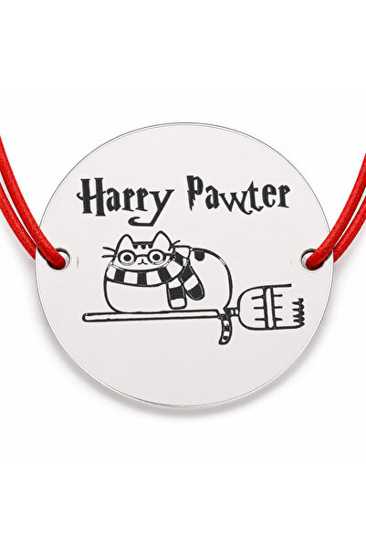 Simoshop Brățară argint 925 cu bănuț pisica Harry Pawter pe mătură, șnur regl...