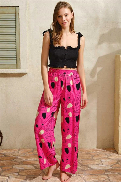 SS HOME CONCEPT Thick Strap Viscose Floral Patterned Summer Pajamas with Back...