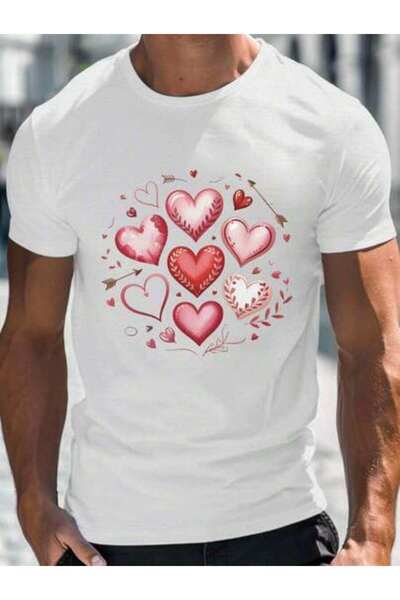 21JNRY تي شيرت رومانسي للرجال من Loveraphic Love Tee للصيف |   طباعة بنمط قلب...
