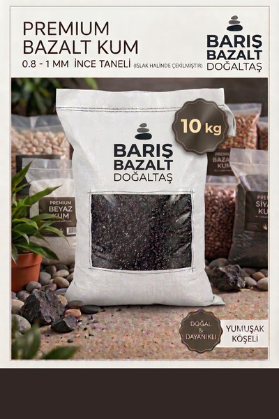 Barış bazalt doğaltaş Premium Siyah Bazalt Kum 10 KG - 0.8-1 mm Doğal Siyah A...