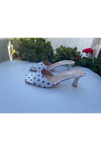 Holdays Kadın siyah saten 6cm topuklu terlikl