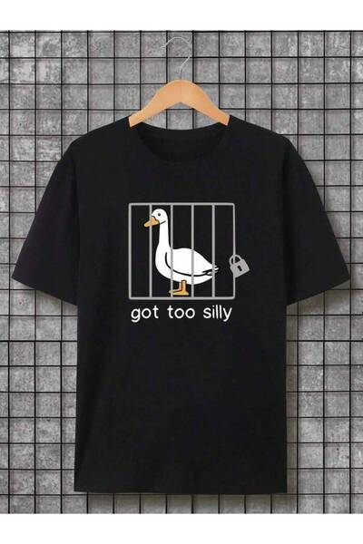 9TAY تي شيرت رجالي بطبعة "Got Too Silly" برسومات مرحة لقفص الإوز - تي شيرت أب...