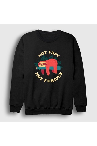 Presmono Unisex Black Not Fast Not Furious Sloth Sweatshirt 618573Tt