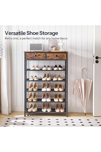 HOOBRO Shoe Rack, 5 Tier Shoe Storage Organizer with 2 Non-Woven Drawers, 12-...