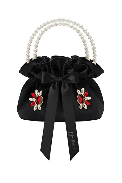 pegu baby collection ЧЕРНА САТЕНЕНА ЧАНТА ОТ ПАМУК, С ДЕКОРАЦИЯ ОТ КРИСТАЛНИ ...