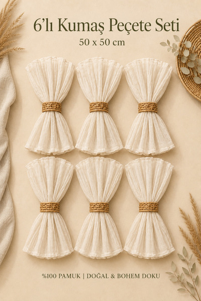Kitchen Vogue Set of 6 Bohemian Fabric Napkins Wedding 100% Cotton Crinkled T...
