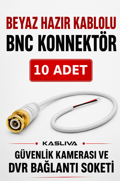 Kasliva 10 Adet Beyaz Hazır Kablolu BNC Konnektör - Güvenlik Kamerası ve DVR ...