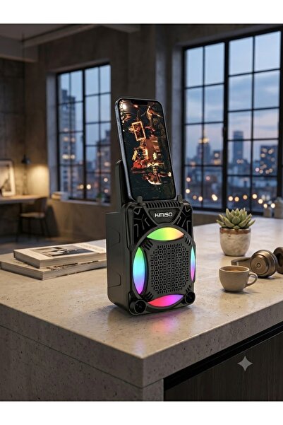 KİMİSO RGB Işıklı Kablosuz Bluetooth Hoparlör - Telefon Stantlı, Mikrofon Des...