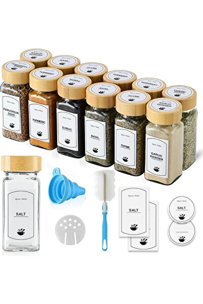 GENERAL 24 Pcs Glass Spice Jars with Bamboo Lids - 120ml Airtight Spice Conta...
