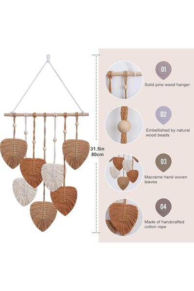 TERRIFI Boho Macrame Wall Hanging Nursery Decor with Handmade Leaves Feather ...