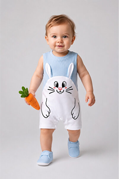BABYDEN'S Baby Boy Rabbit Patterned Summer Jumpsuit Ribbed Cotton Sleeveless ...