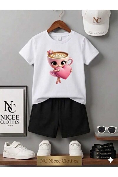 Leto Lykia تي شيرت صيفي للأطفال قصير للجنسين (مطبوع عليه قلب وردي كابتشينو)