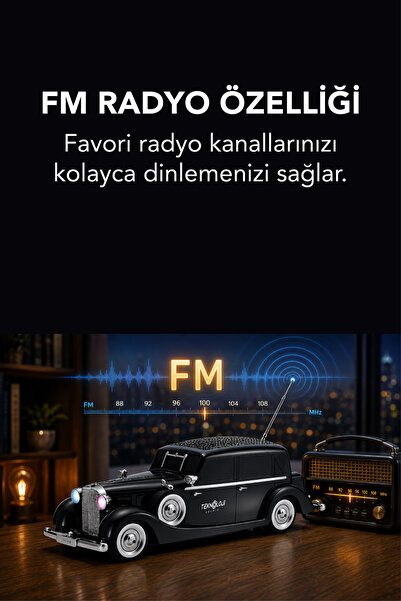 Teknoloji Gelsin Retro Bluetooth Hoparlör 10W Vintage Araba Tasarımlı FM Radyo USB TF Kart Destekli Tws Stereo