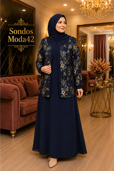 Sondos Moda42 Hesna Lace Plus Size Mother Evening Dress Set