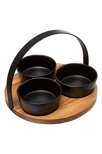 Secret de Gourmet Set de aperitive 4 piese "Mina" - Acacia și ceramică, Negru