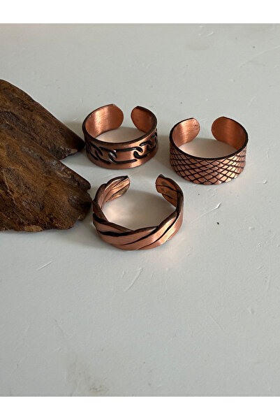 Rupen Kraft Adjustable 3-Piece Handmade Pure Copper Ring Combination Non-Allo...