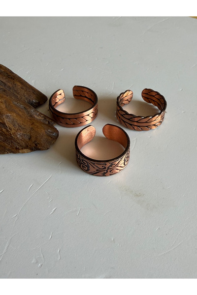 Rupen Kraft Adjustable 3-Piece Handmade Pure Copper Ring Combination Non-Allo...