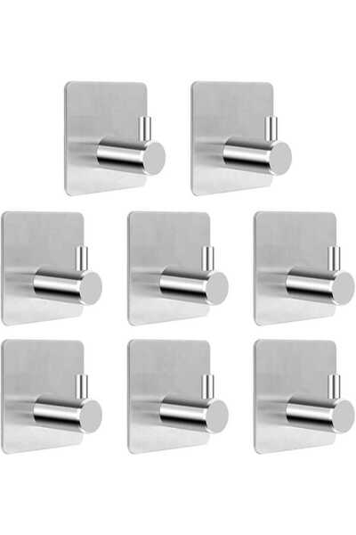 STARSTAR 8 adhesive hooks, 8 self-adhesive hooks, stainless steel bathroom wa...