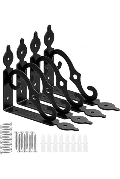 STARSTAR 4pc 5-Inch Black Metal Heavy Duty Decorative Shelf Brackets with Scr...
